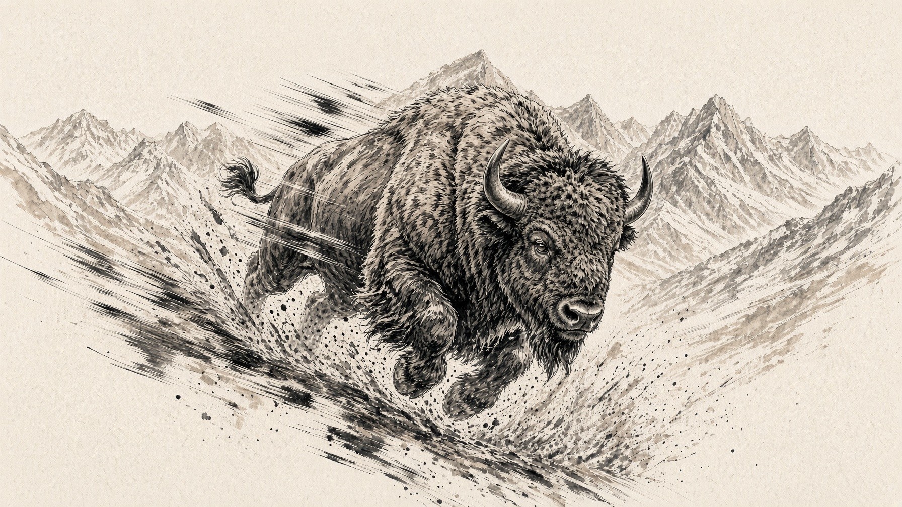 Ink illustration of a bison