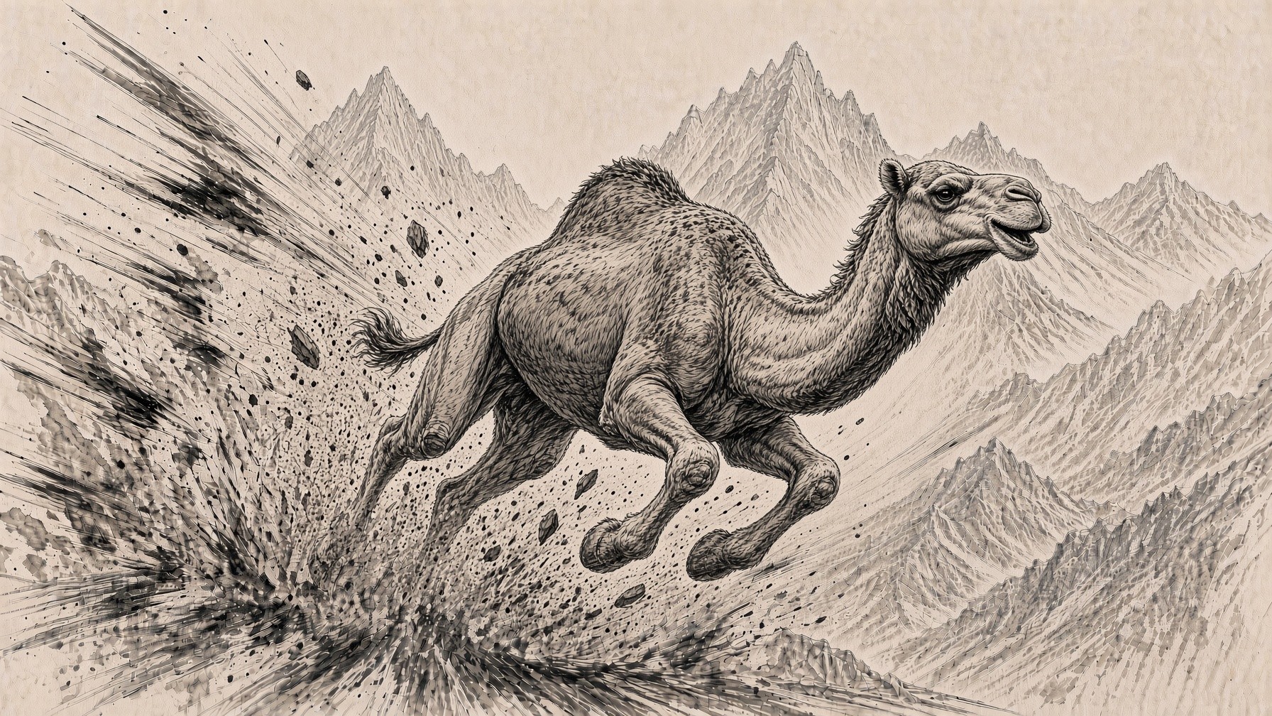 Ink illustration of a camel