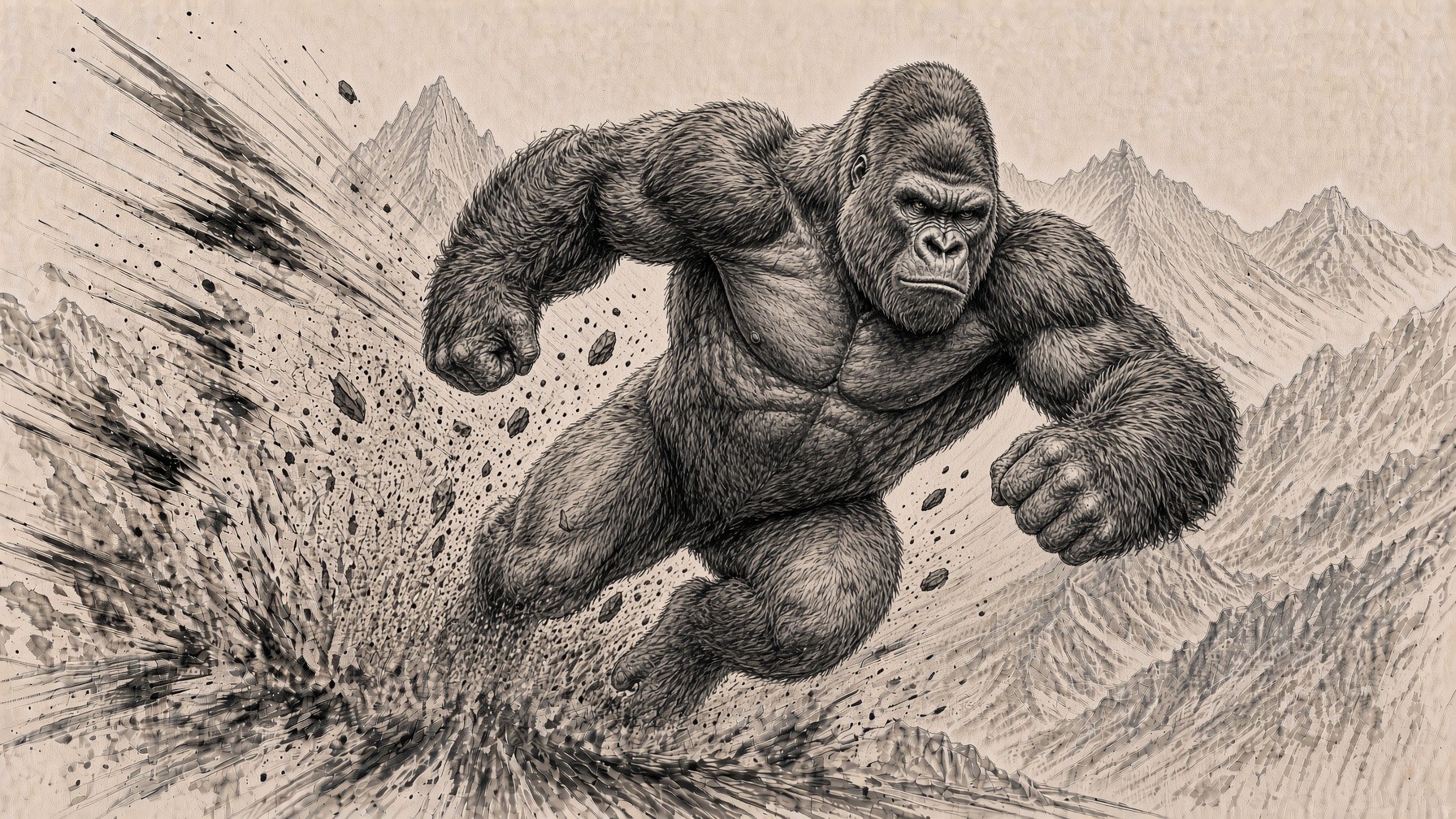 Ink illustration of a gorilla