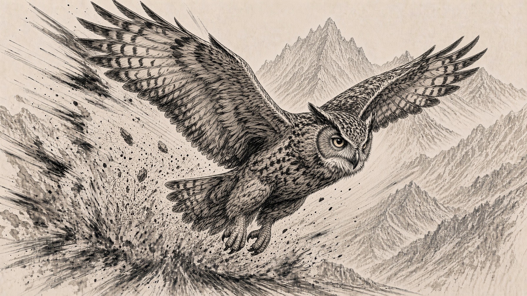 Ink illustration of an owl