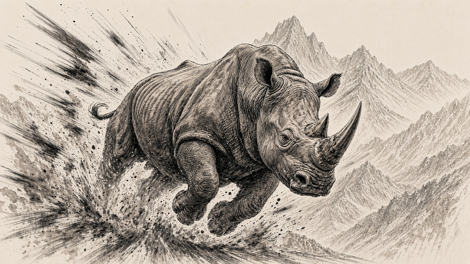 Ink illustration of a rhinoceros