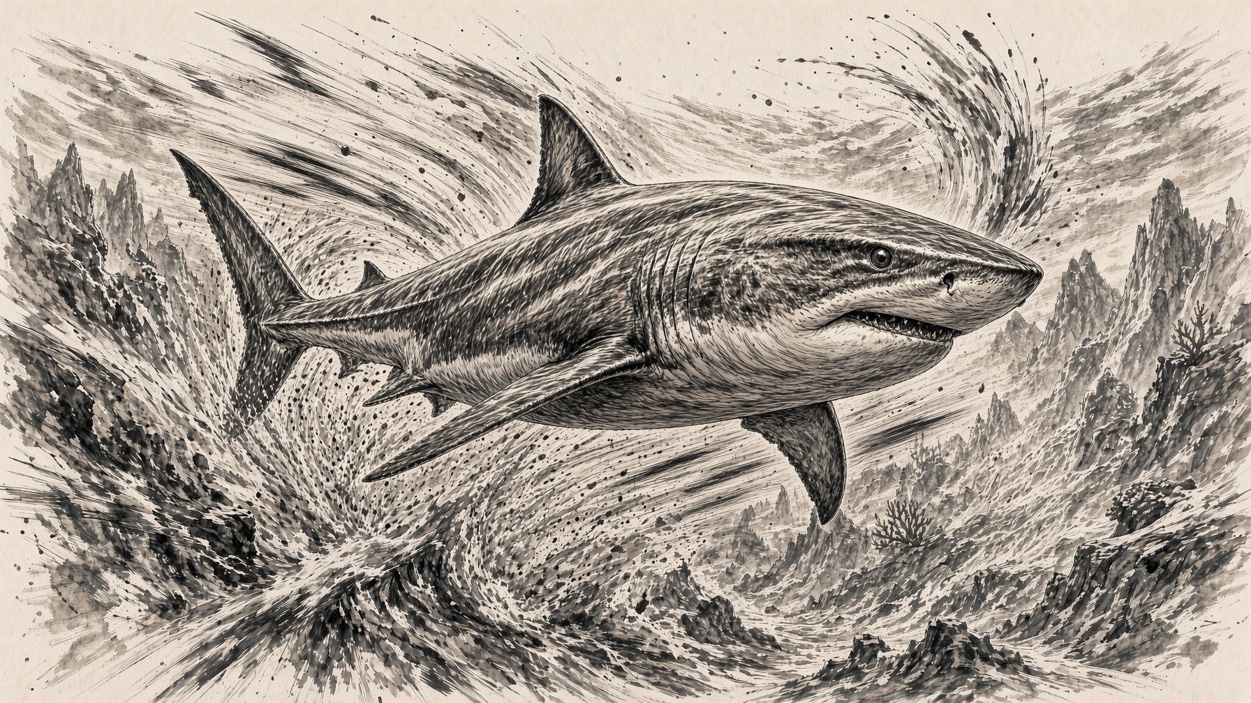 Ink illustration of a shark