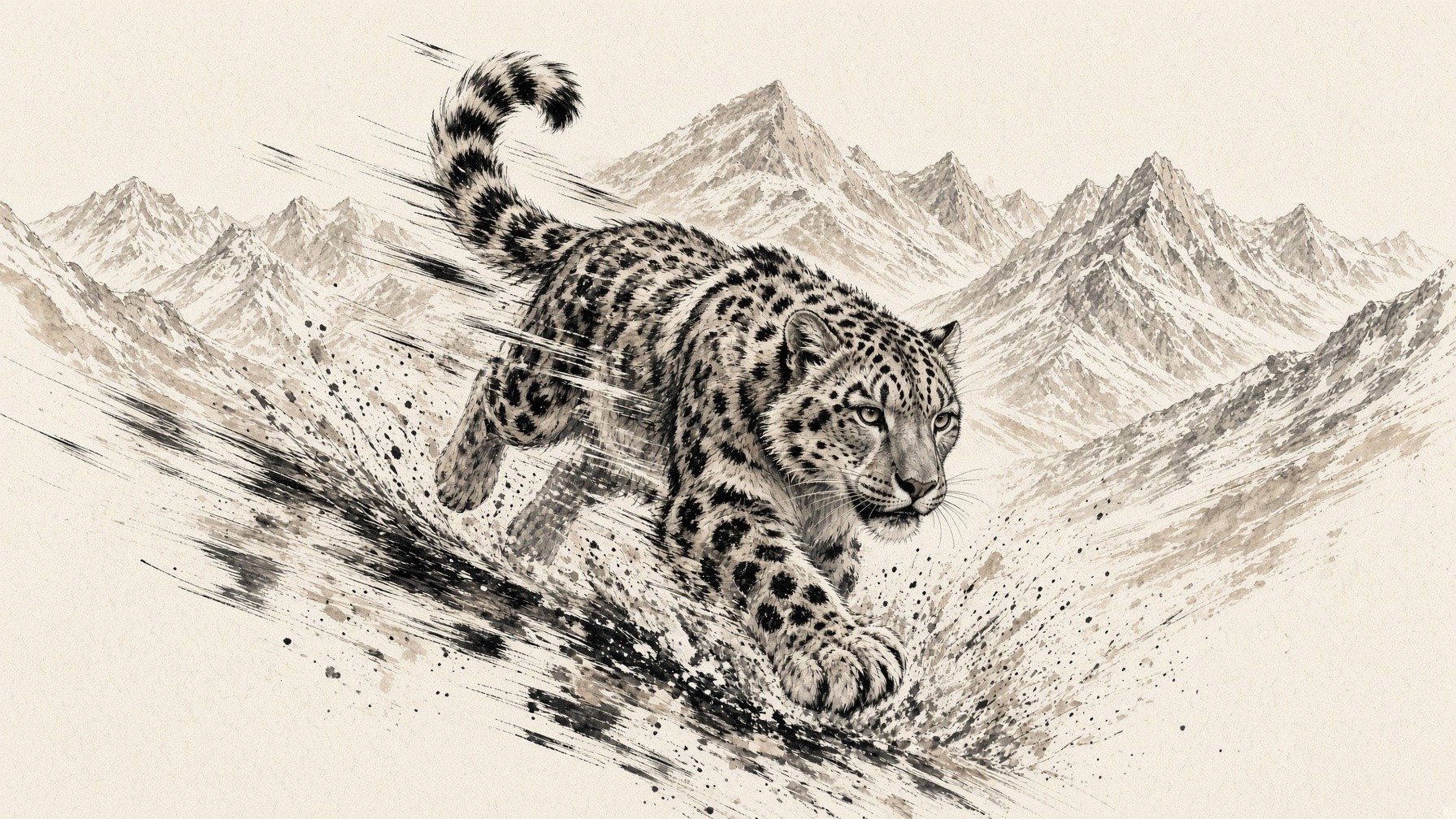 Ink illustration of a snow leopard