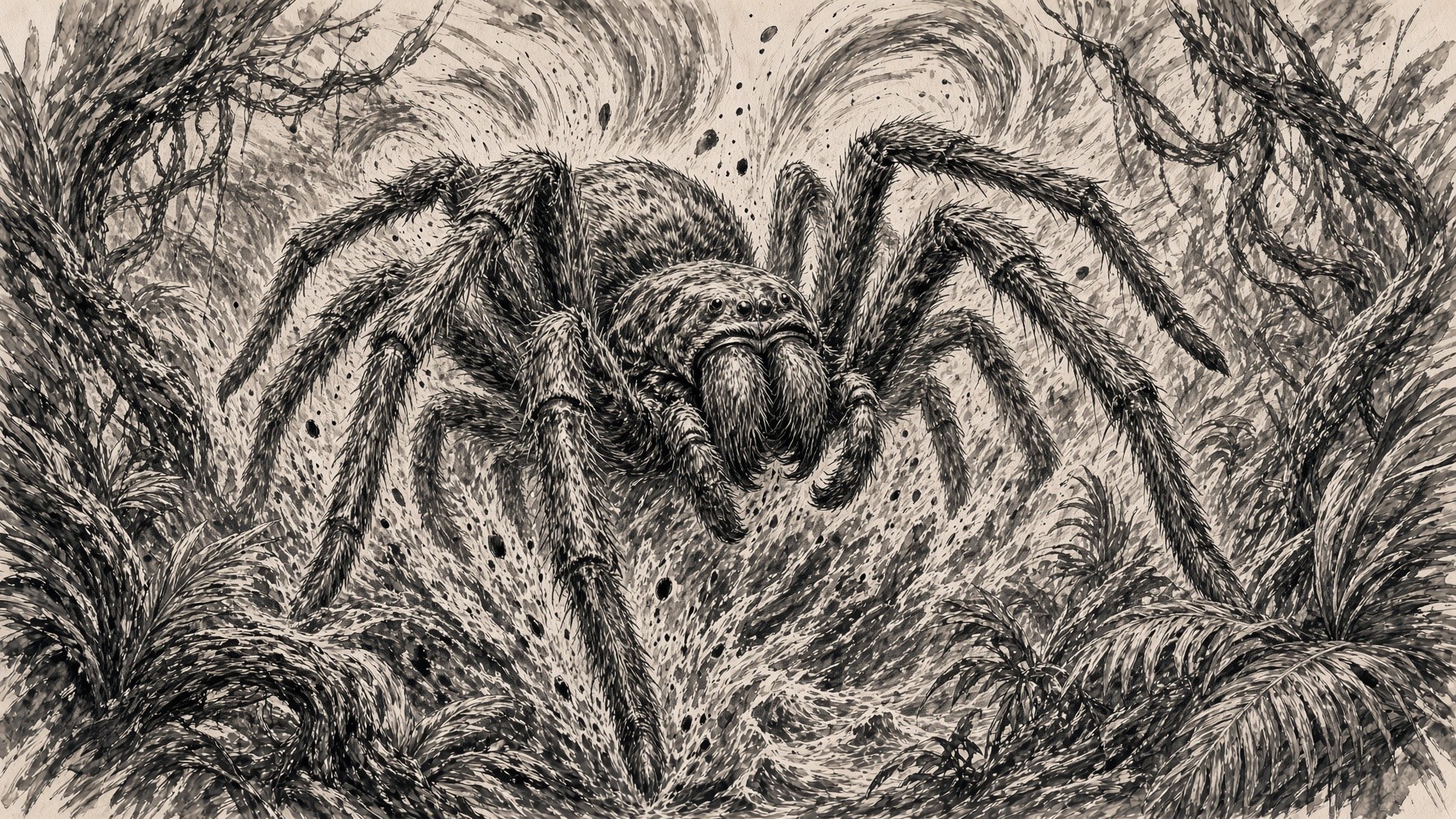Ink illustration of a spider