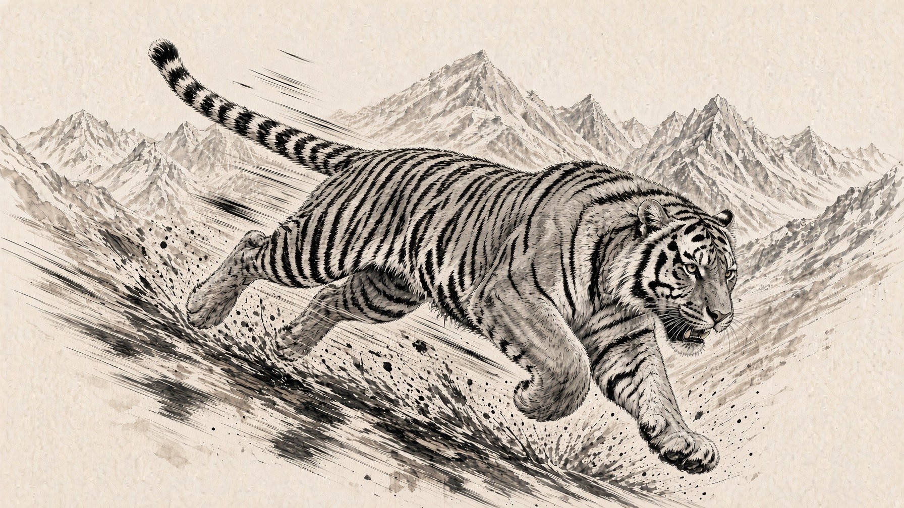 Ink illustration of a tiger